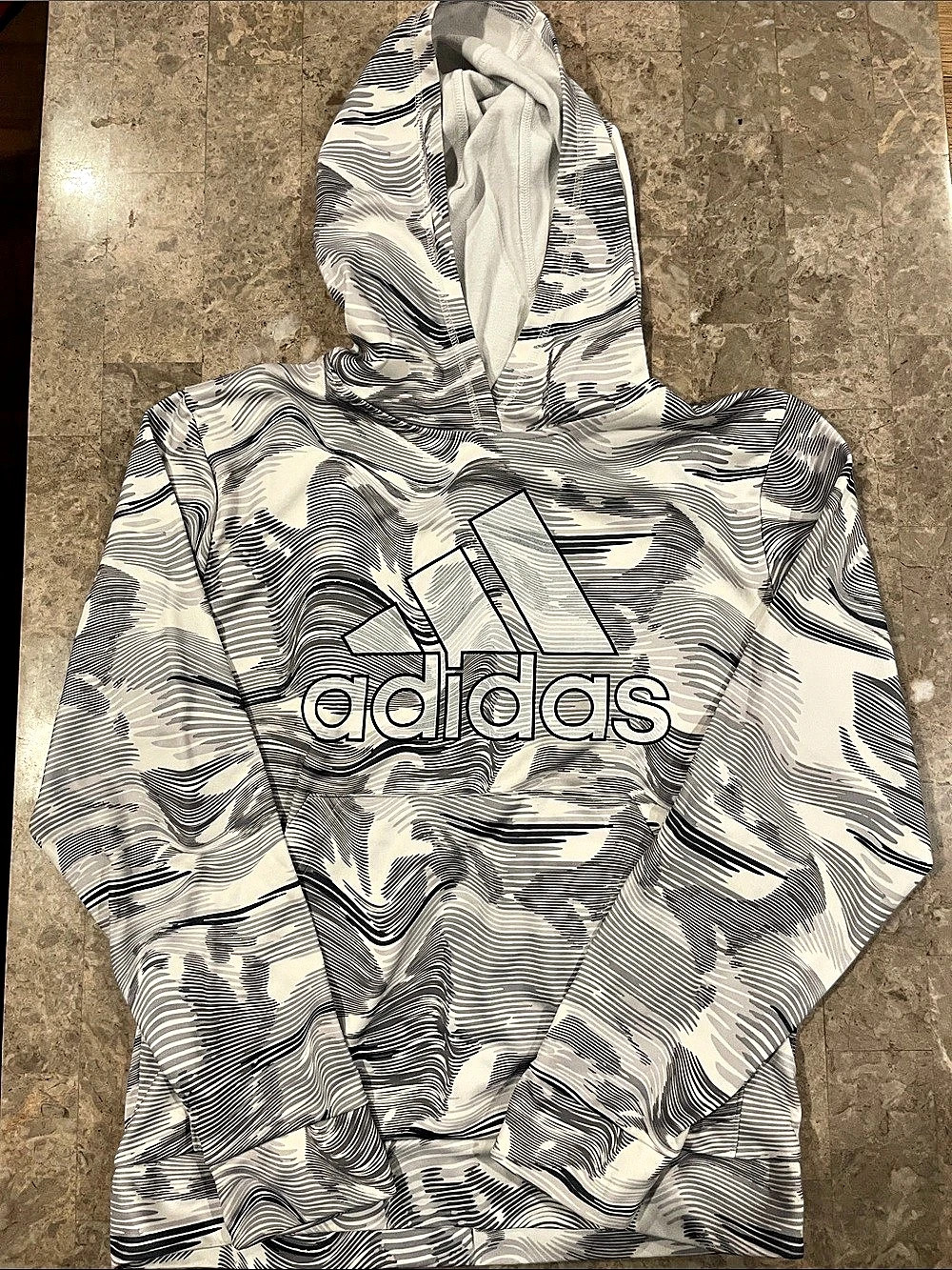 adidas Abstract Print Hoodie White & Black XL Like New Blokecore